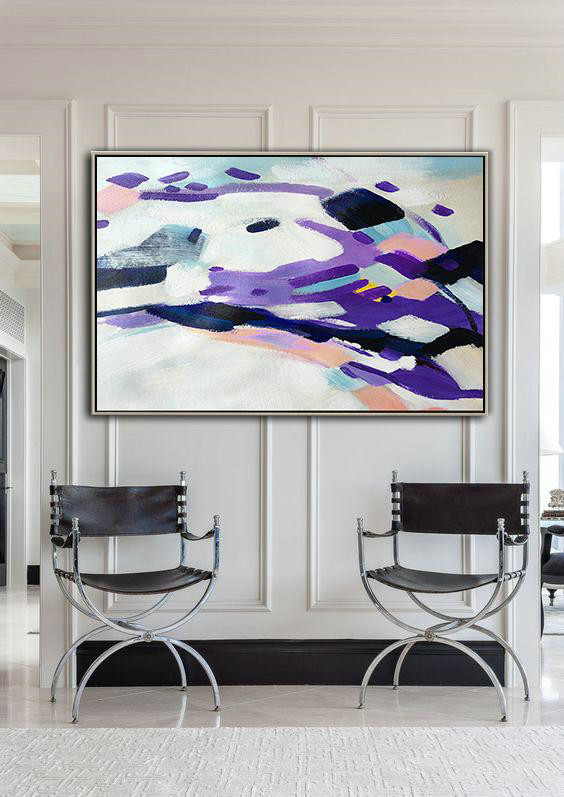 Large Abstract Art,Oversized Horizontal Contemporary Art,Hand Painted Acrylic Painting,White,Purple,Pink.etc